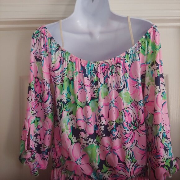 Lily Pulitzer Off Shoulder Lana Romper with Shorts Pink Blossom 3/4 Sleeve S - Picture 11 of 14